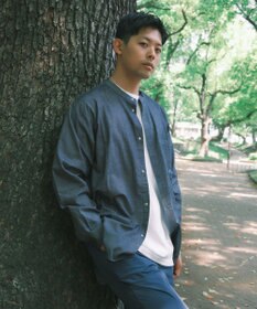 SHARE PARK MENS 【UVカット・撥水・ストレッチ】イージーデニムノーカラーシャツ