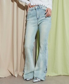 WEGO デザインスリットストレッチフレアデニム