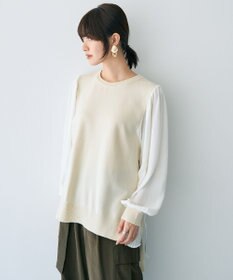 YECCA VECCA サイドプリーツ異素材MIXプルオーバー