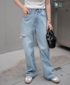 WEGO サイドスリットデニムストレートパンツ