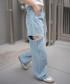 WEGO サイドスリットデニムストレートパンツ