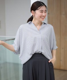 ANY 【新色追加】スキッパーネック袖タックブラウス