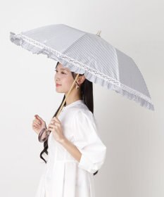 MOONBAT 【遮光/晴雨兼用日傘】POLO RALPH LAUREN(ポロ ラルフローレン) ストライプフリル 折りたたみ傘 楽折 遮熱 UV