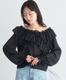 earth music&ecology シアーチェック2wayオフショルブラウス