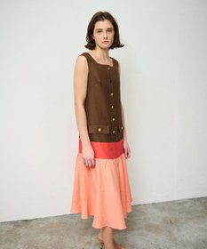 GRACE CONTINENTAL リネンタッチ配色ワンピース