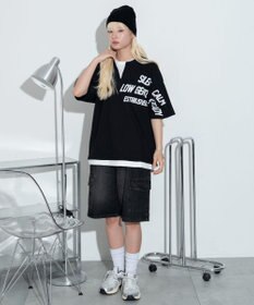 WEGO 【ユニセックス着用ITEM/MLサイズ展開】キーネックフェイクレイヤードグラフィックT（SS）