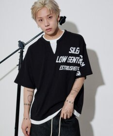 WEGO 【ユニセックス着用ITEM/MLサイズ展開】キーネックフェイクレイヤードグラフィックT（SS）
