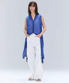 BEIGE， 【洗える】MILANO / リネン混シアーロングジレカーディガン