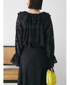 Green Parks シアージャガード花柄フリルブラウス