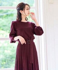 Tiaclasse 【洗える】1枚で着映えするパフ袖プリーツニットワンピース