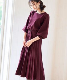 Tiaclasse 【洗える】1枚で着映えするパフ袖プリーツニットワンピース