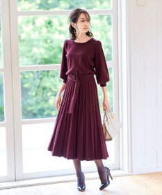 Tiaclasse 【洗える】1枚で着映えするパフ袖プリーツニットワンピース