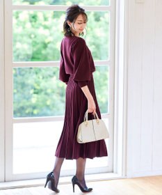 Tiaclasse 【洗える】1枚で着映えするパフ袖プリーツニットワンピース