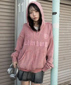 WEGO 【ユニセックス着用ITEM】ブリーチニットグラフィックZIPパーカー