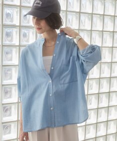 WEGO 【ANGIE VINTAGE】シアーデニムバンドカラーシャツ