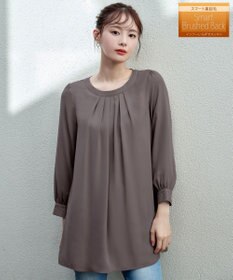 Tiaclasse L 【新色追加・洗える】裏起毛ジョーゼット胸元タックチュニックブラウス