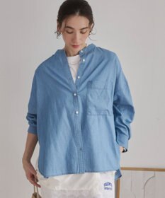 WEGO 【ANGIE VINTAGE】シアーデニムバンドカラーシャツ