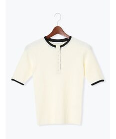 Te chichi 【UVカット】ヘンリーネック5分袖配色リブニット