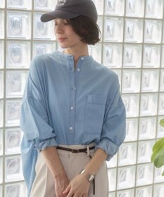 WEGO 【ANGIE VINTAGE】シアーデニムバンドカラーシャツ