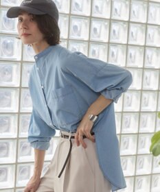 WEGO 【ANGIE VINTAGE】シアーデニムバンドカラーシャツ