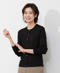 J.PRESS LADIES 【洗える・イージーケア】 SYNTHETIC BASIC ワイドリブ クルーネック カーディガン