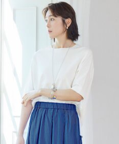 自由区 【接触冷感・UVカット・WEB限定カラーあり】クレープストレッチプルオーバー ニット オフホワイト