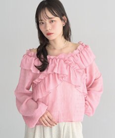 earth music&ecology シアーチェック2wayオフショルブラウス