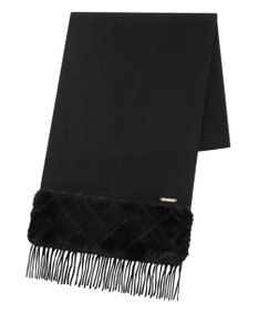 MOONBAT 【WEB限定】フルラ (FURLA)エコファー付きマフラー 無地×キルト風 ウールマフラー ロゴプレート付き