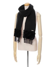 MOONBAT 【WEB限定】フルラ (FURLA)エコファー付きマフラー 無地×キルト風 ウールマフラー ロゴプレート付き