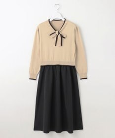Feroux 【洗える】ニットドッキング ボウタイワンピース