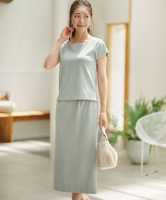 組曲 L 【WEB限定】ストライプジャガード カップ付きTシャツ