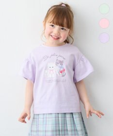 ANY KIDS 【綿100%】ドロップショルダー アニマルプリントTシャツ ラベンダー×ネコ