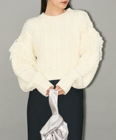 Green Parks フリンジスリーブショート丈ケーブルニット