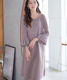 Tiaclasse シフォンフレア袖スポンジニットワンピース