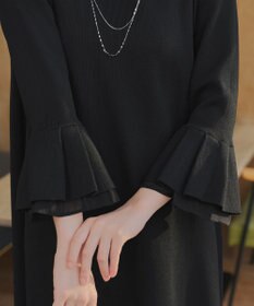 Tiaclasse シフォンフレア袖スポンジニットワンピース