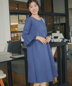 Tiaclasse シフォンフレア袖スポンジニットワンピース