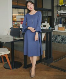 Tiaclasse シフォンフレア袖スポンジニットワンピース