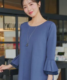 Tiaclasse シフォンフレア袖スポンジニットワンピース