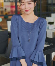 Tiaclasse シフォンフレア袖スポンジニットワンピース