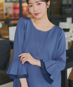 Tiaclasse シフォンフレア袖スポンジニットワンピース