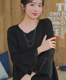 Tiaclasse シフォンフレア袖スポンジニットワンピース