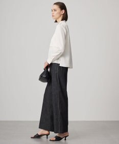 ICB 【洗える】 コットンリアクティブデニム ワイドストレートパンツ