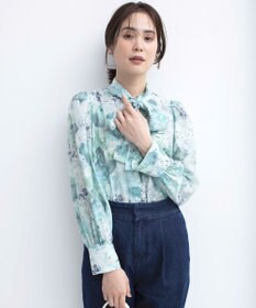 組曲 【前後着用可】ピオニーシフォンプリント ボウタイブラウス