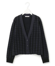 ICB L 【洗える】ハウンドトゥースパターン Vネックカーディガン