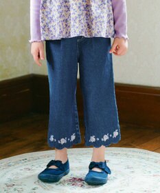 ANY KIDS スカラップ×刺繍デニムパンツ