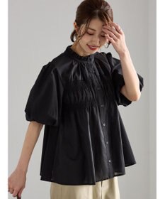 Te chichi スタンドフリル5分袖シャーリングブラウス