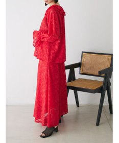 Green Parks シアージャガード花柄フリルブラウス