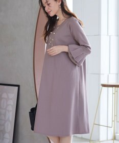 Tiaclasse シフォンフレア袖スポンジニットワンピース