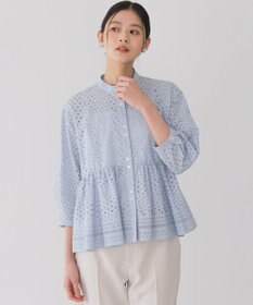 組曲 エンブロイダリーレーススタンドネック ブラウス クラウディブルー系