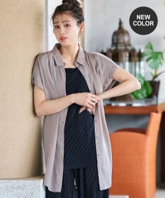 Tiaclasse L 【洗える】フレンチスリーブシャツチュニックブラウス